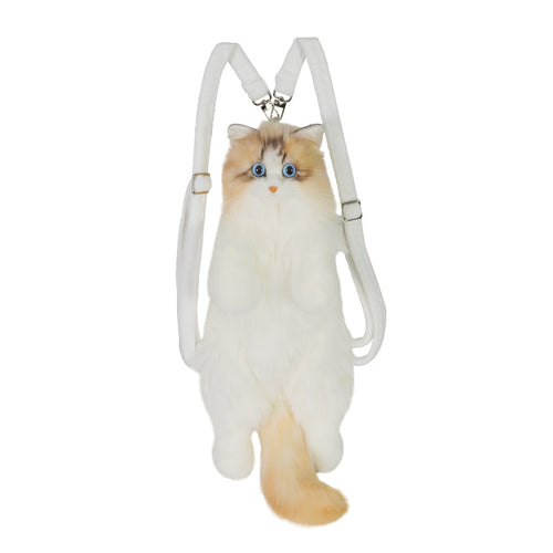 mountain cat flame-patterned plush backpack
