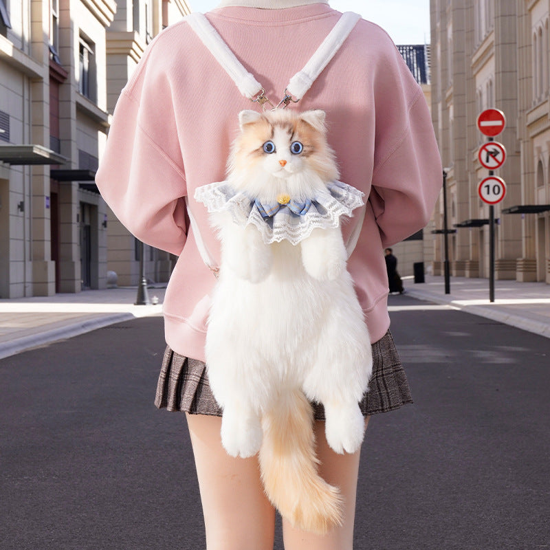 mountain cat flame-patterned plush backpack
