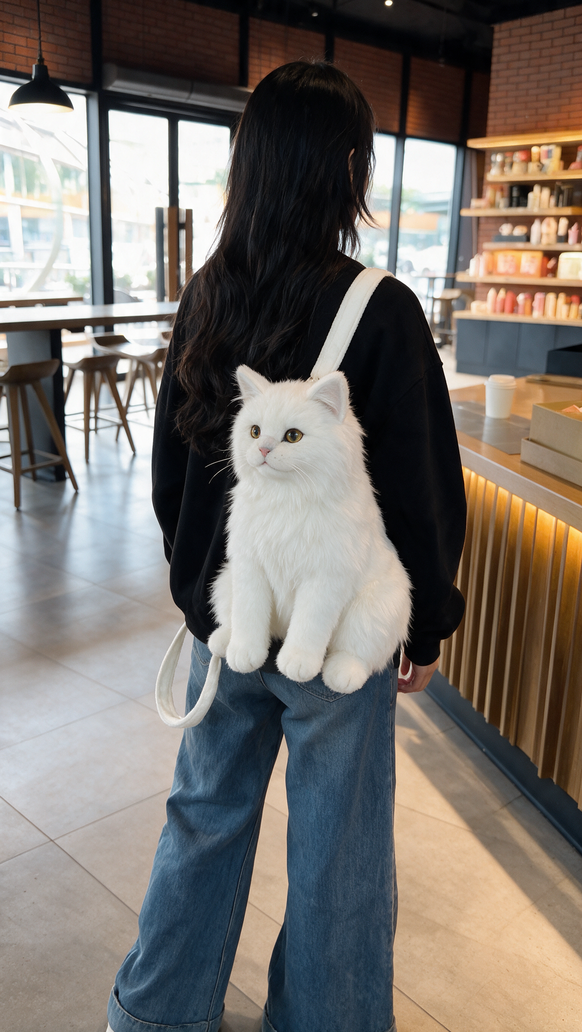 Model wearing Purrrpack, full body